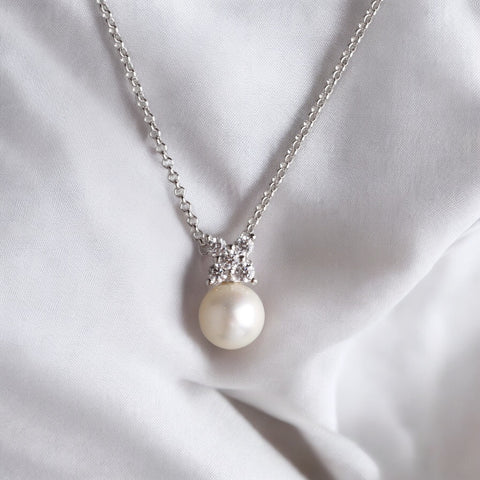 純銀925天然淡水珍珠鋯石頸鏈